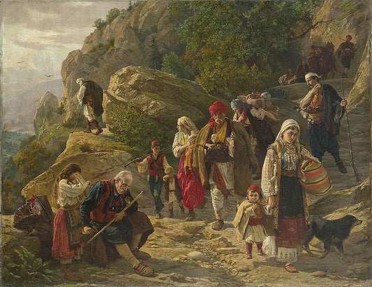 Uros Predic Refugees from the Herzegovina Uprising - Hand Painted Oil Painting