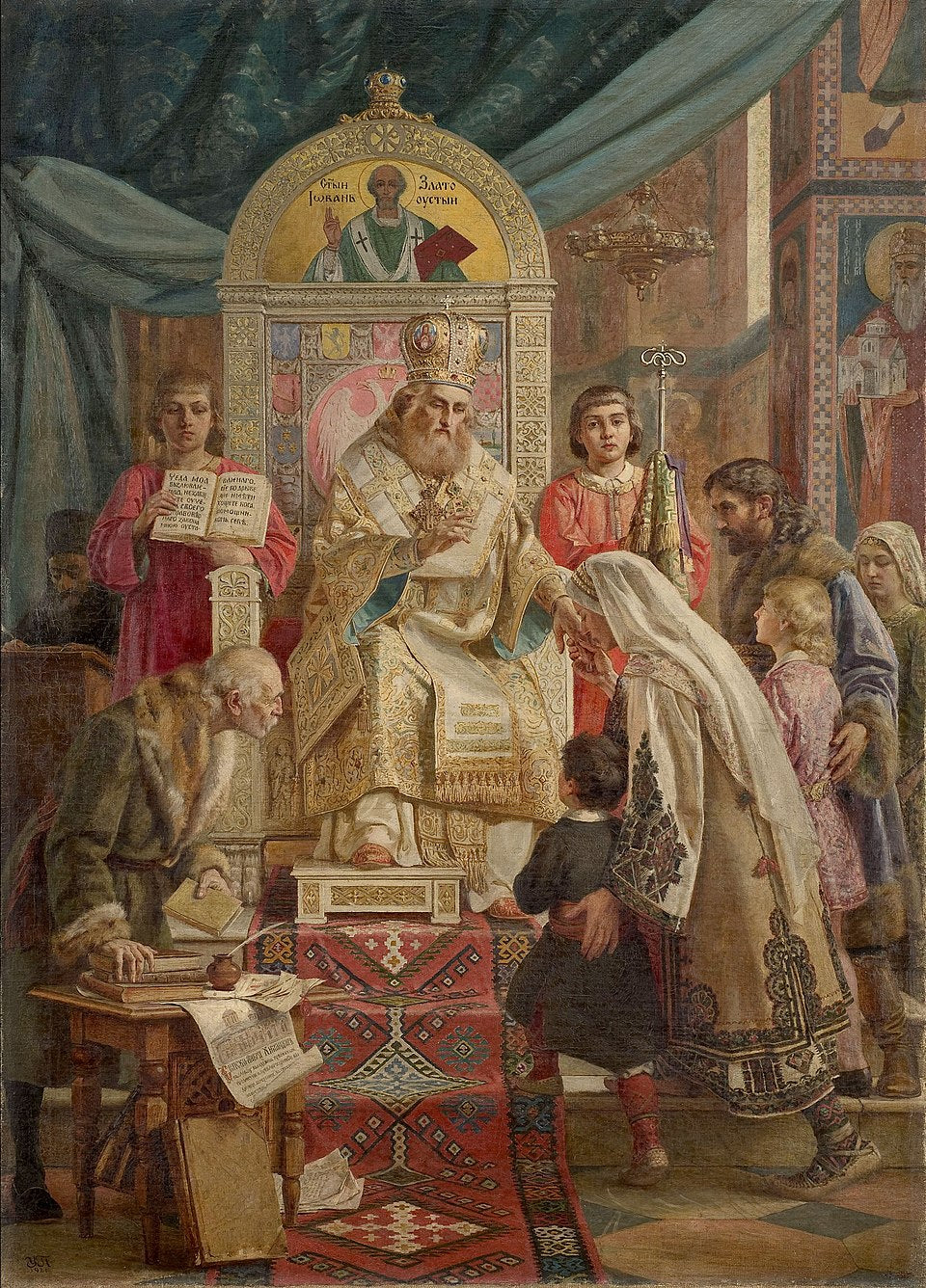 Uros Predic Saint Sava Blesses Serb Youth - Hand Painted Oil Painting