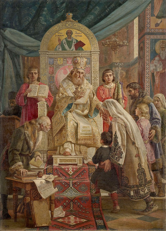 Uros Predic Saint Sava Blesses Serb Youth - Hand Painted Oil Painting