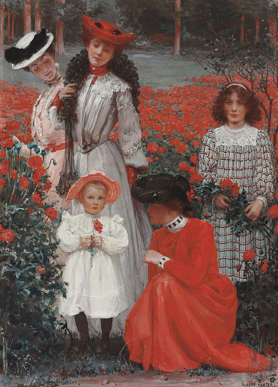 Albert Herter A Family Group - Hand Painted Oil Painting