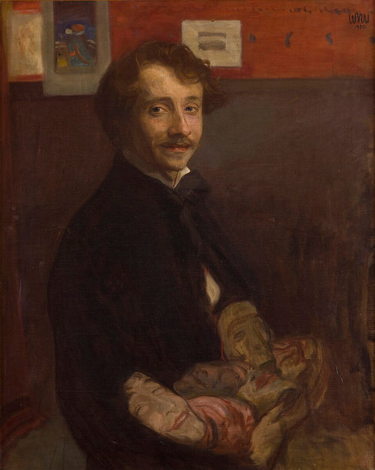 Wojciech Weiss Self-Portrait with Masks - Hand Painted Oil Painting