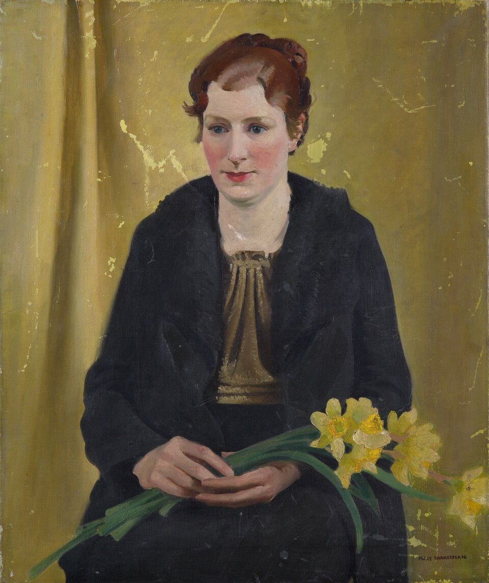 Percy Shakespeare Girl with Daffodils - Hand Painted Oil Painting