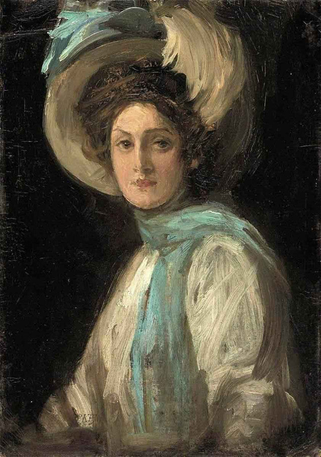 John Lavery A Lady in Blue and White - Hand Painted Oil Painting