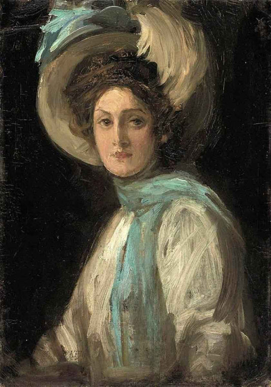 John Lavery A Lady in Blue and White - Hand Painted Oil Painting