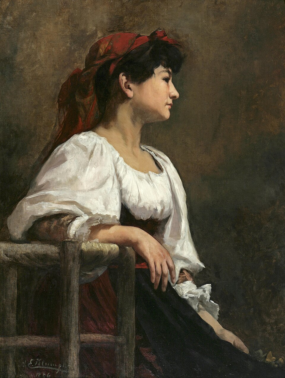 Anna Elizabeth Klumpke Seated Woman with a Red Kerchief - Hand Painted Oil Painting