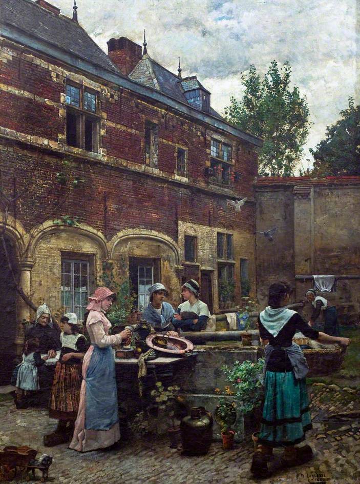 William Logsdail Alms Houses, Antwerp - Hand Painted Oil Painting