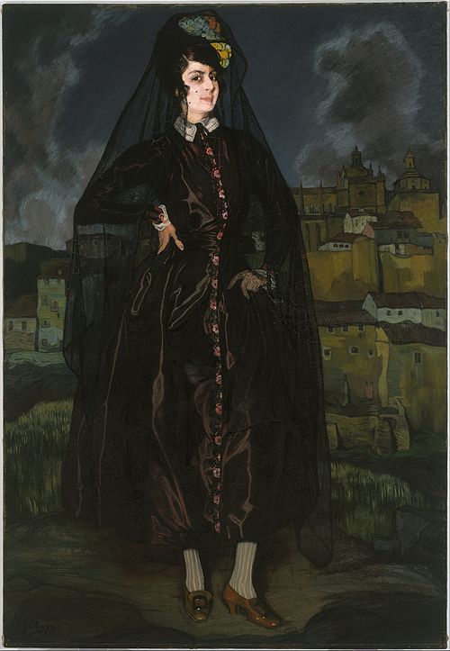 Ignacio Zuloaga Portrait of Anita Ramirez in Black - Hand Painted Oil Painting