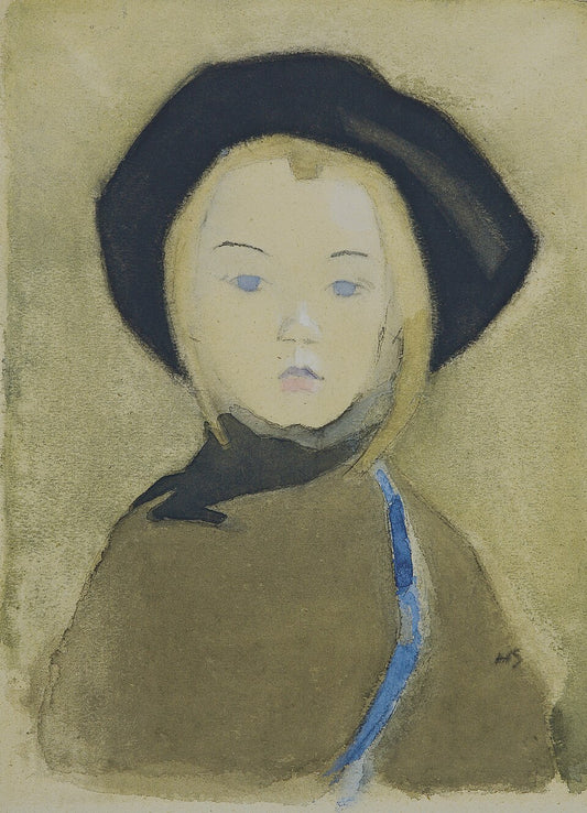 Helene Schjerfbeck Girl with Blue Ribbon - Hand Painted Oil Painting