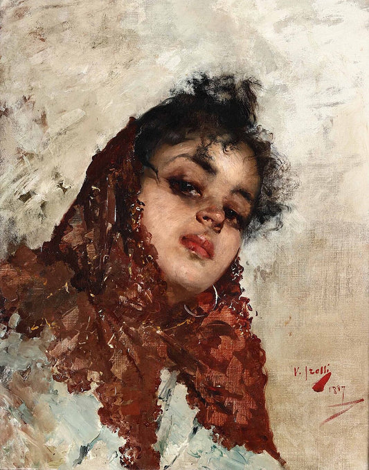 Vincenzo Irolli Portrait of a Young Girl - Hand Painted Oil Painting