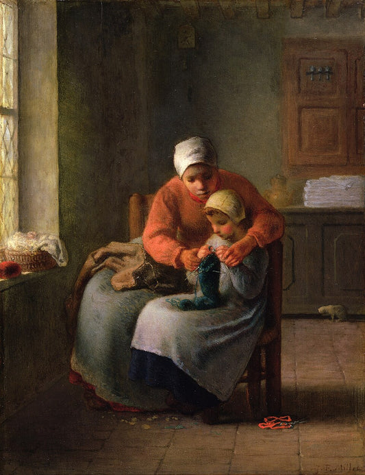 Jean-Francois Millet The Knitting Lesson - Hand Painted Oil Painting