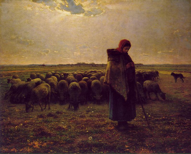 Jean-Francois Millet Shepherdess with her Flock - Hand Painted Oil Painting