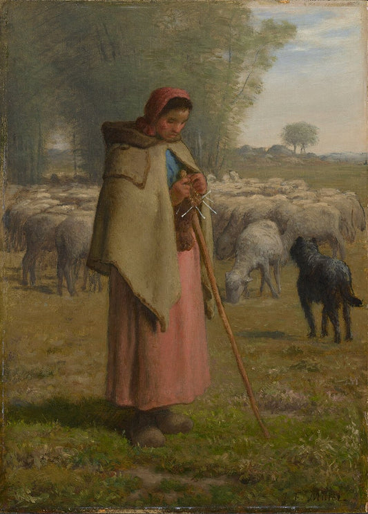 Jean-Francois Millet Young Girl Guarding her Sheep - Hand Painted Oil Painting