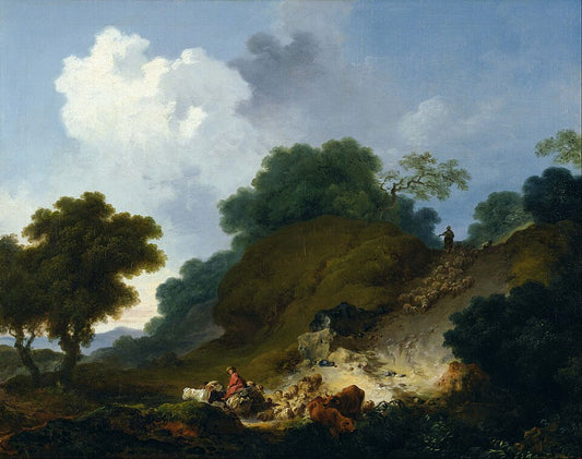 Jean-Honore Fragonard Landscape with Shepherds and Flock of Sheep - Hand Painted Oil Painting