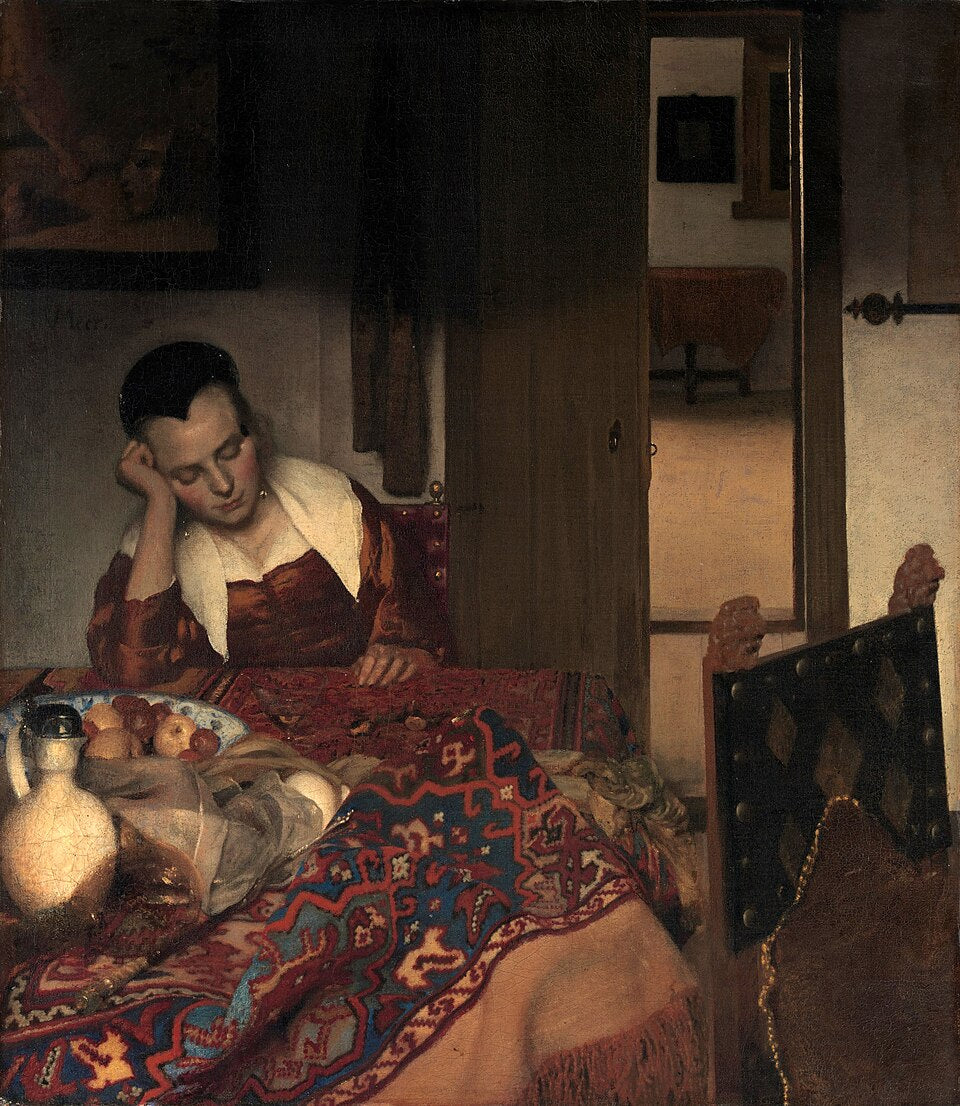 Johannes Vermeer A Girl Asleep - also known as A Maid Asleep - Hand Painted Oil Painting
