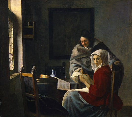 Johannes Vermeer Girl Interrupted at Her Music - Hand Painted Oil Painting
