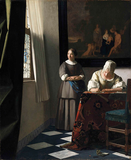 Johannes Vermeer Lady Writing a Letter with her Maid - Hand Painted Oil Painting