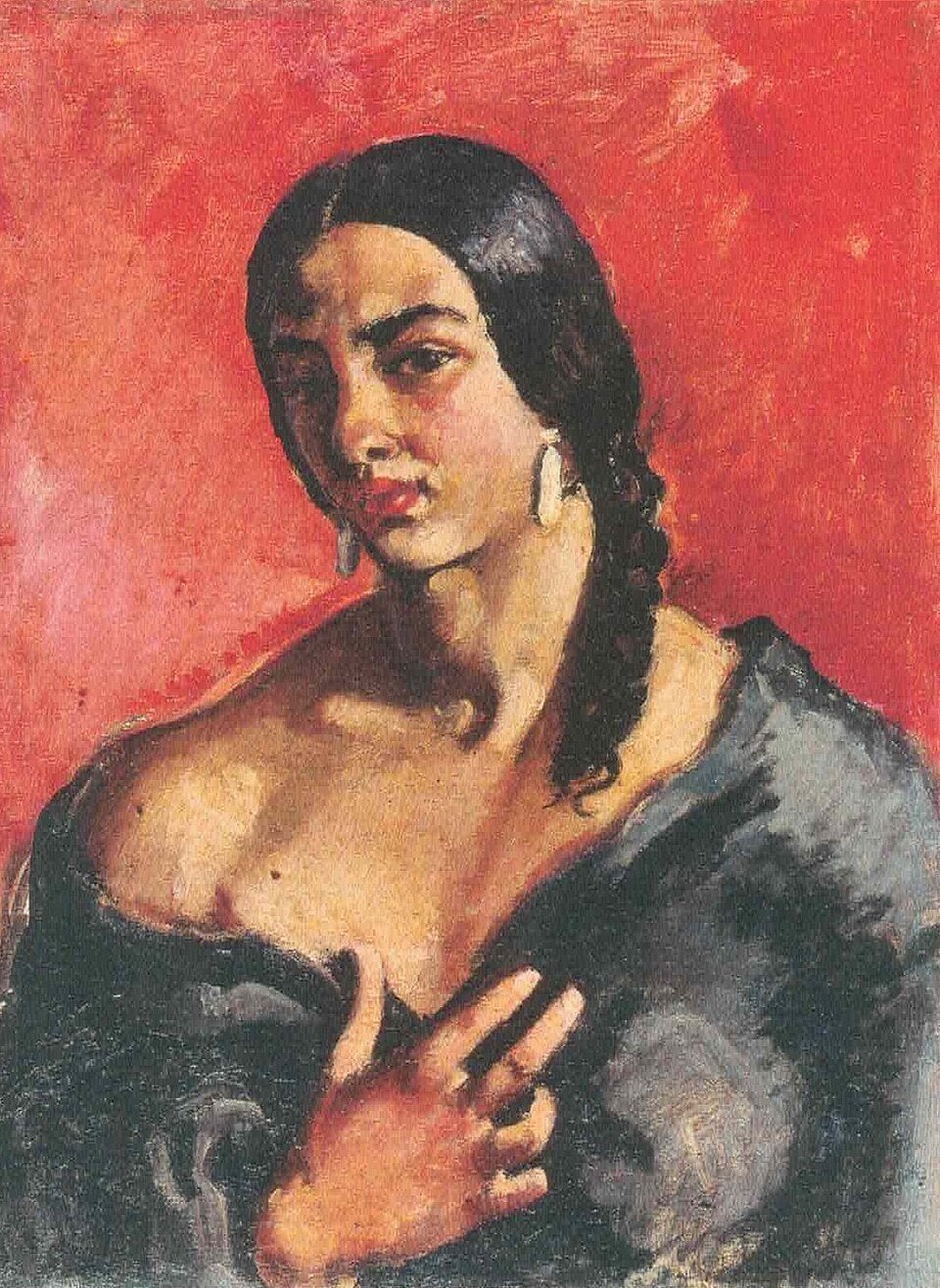 Amrita Sher-Gil Self-Portrait with Red Background - Hand Painted Oil Painting