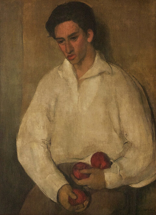 Amrita Sher-Gil Young Man with Apples - Hand Painted Oil Painting