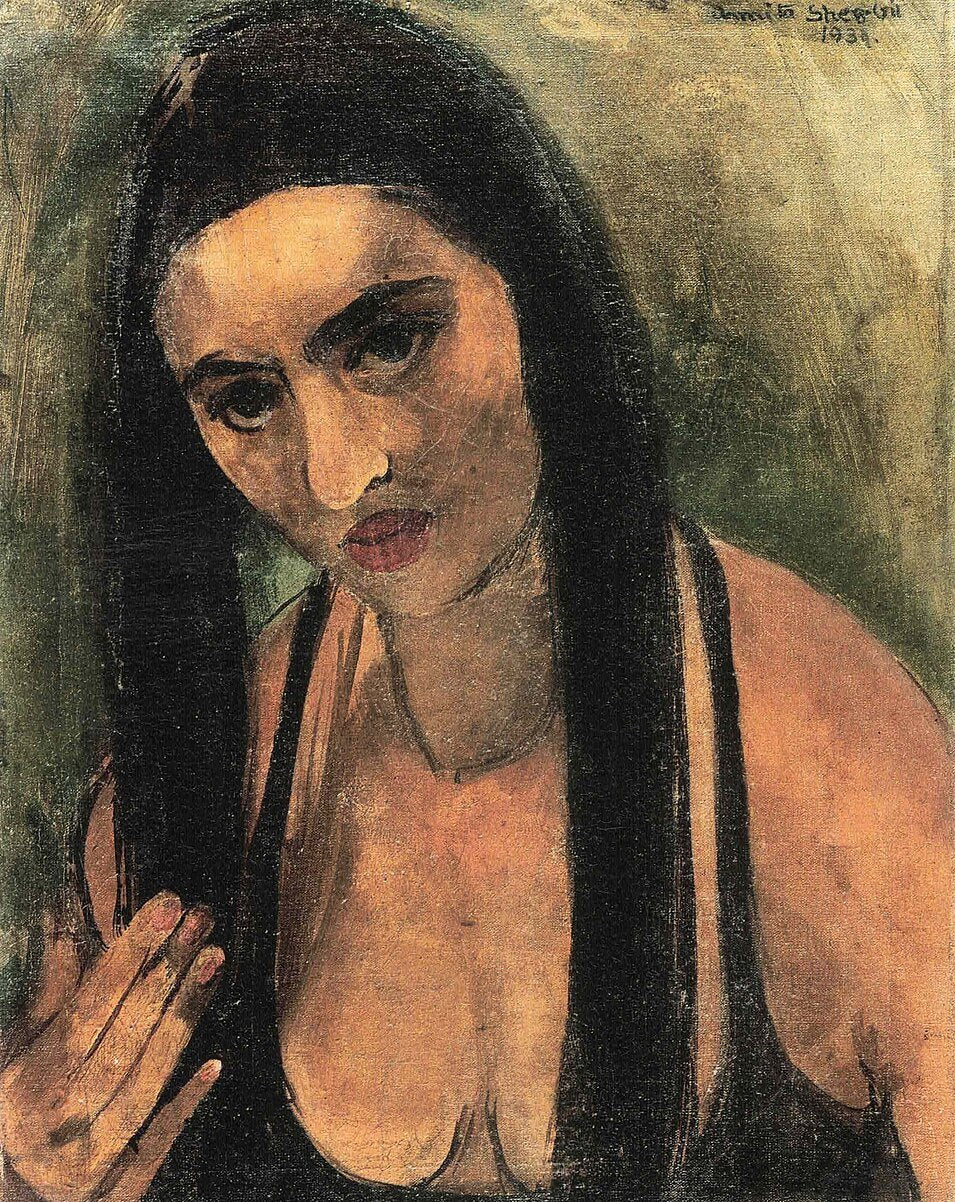Amrita Sher-Gil Self-Portrait with Long Hair - Hand Painted Oil Painting