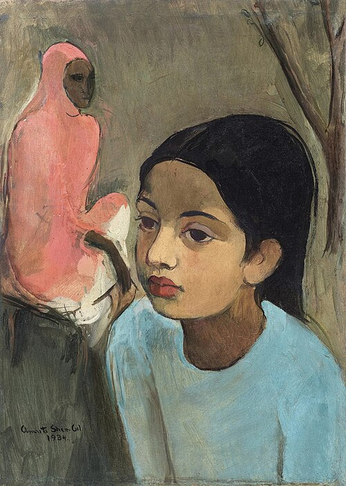 Amrita Sher-Gil The Little Girl in Blue - Hand Painted Oil Painting