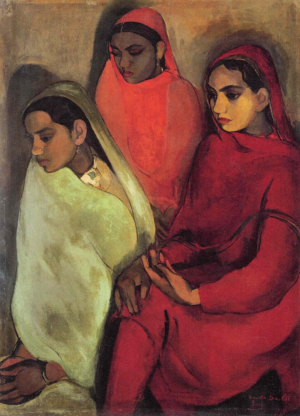 Amrita Sher-Gil Group of Young Girls - Hand Painted Oil Painting