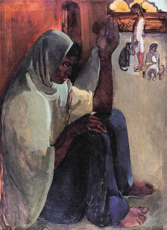Amrita Sher-Gil Woman on Terrace - Hand Painted Oil Painting