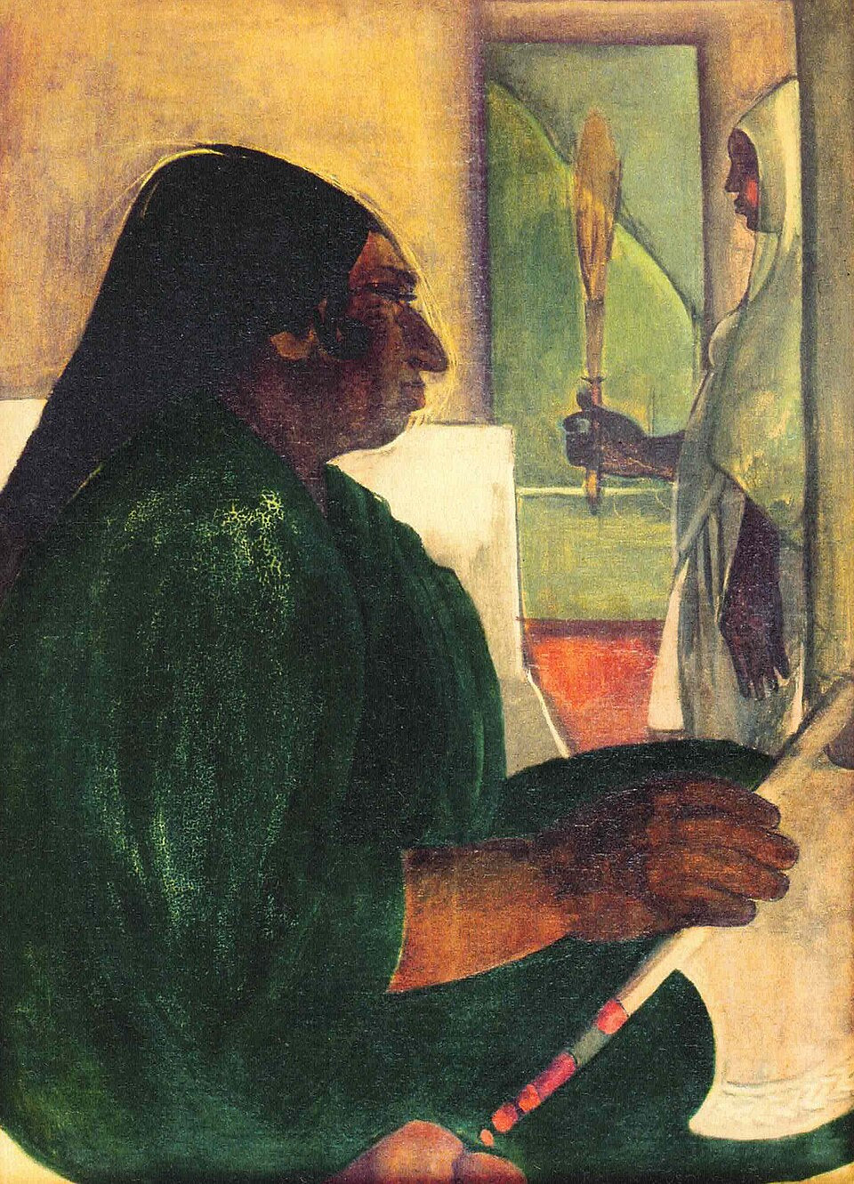 Amrita Sher-Gil Woman with Fan - Hand Painted Oil Painting