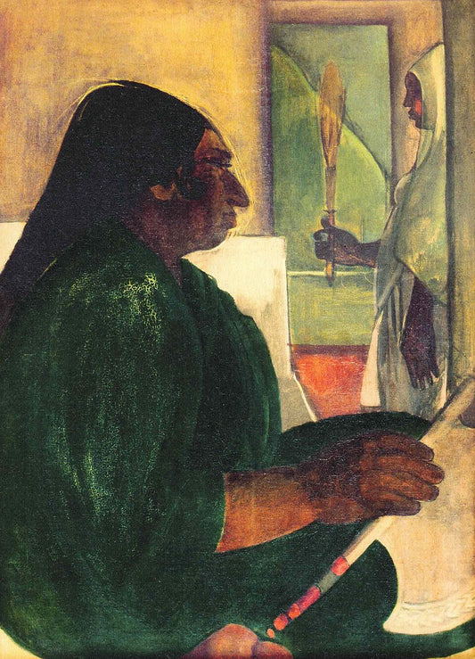Amrita Sher-Gil Woman with Fan - Hand Painted Oil Painting
