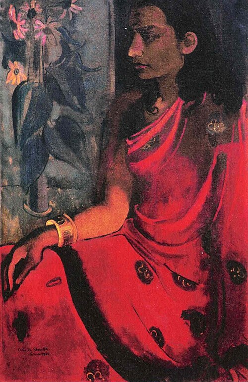 Amrita Sher-Gil Woman in Red - Hand Painted Oil Painting