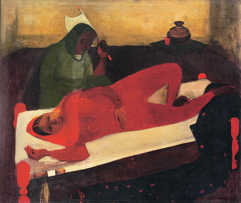 Amrita Sher-Gil Woman on Charpoy - Hand Painted Oil Painting