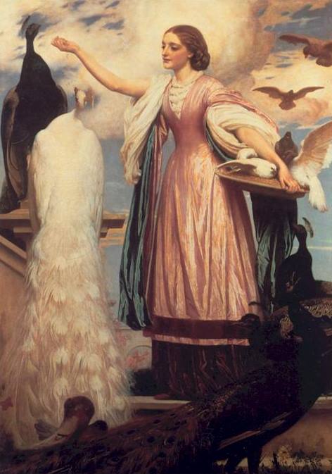 Frederic Leighton A Girl Feeding Peacocks - Hand Painted Oil Painting
