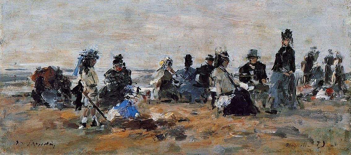  Eugene-Louis Boudin Beach Scene at Trouville, Evening - Hand Painted Oil Painting