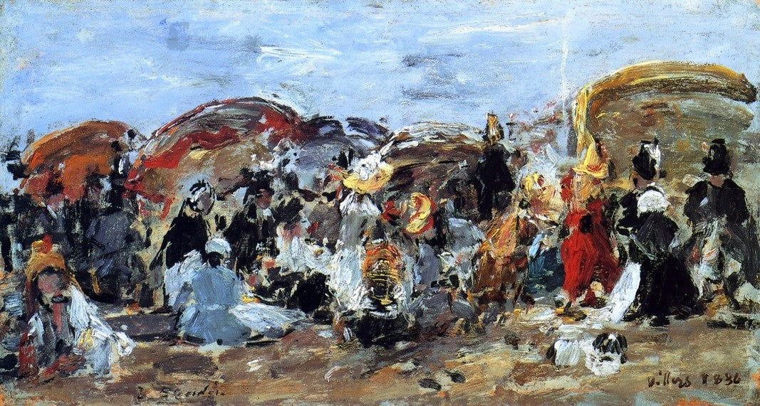  Eugene-Louis Boudin Beach Scene at Villers - Hand Painted Oil Painting