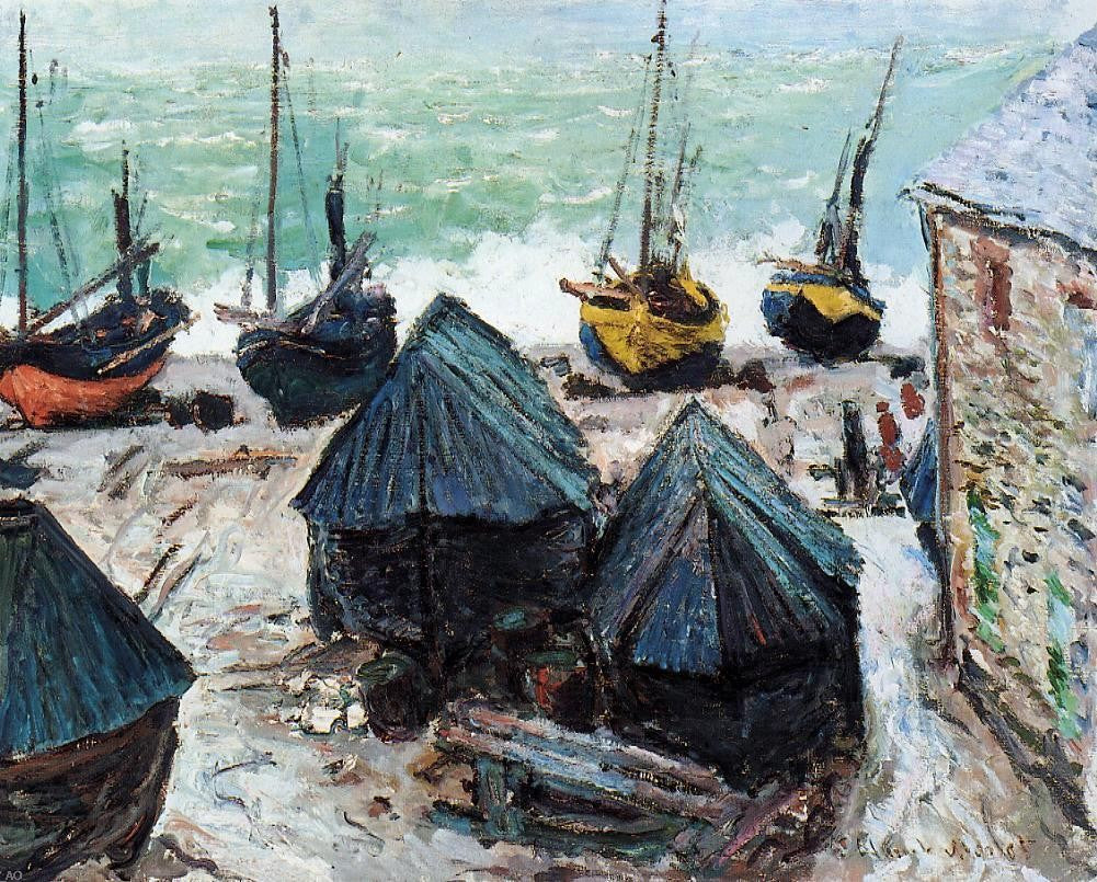  Claude Oscar Monet Boats on the Beach at Etretat - Hand Painted Oil Painting