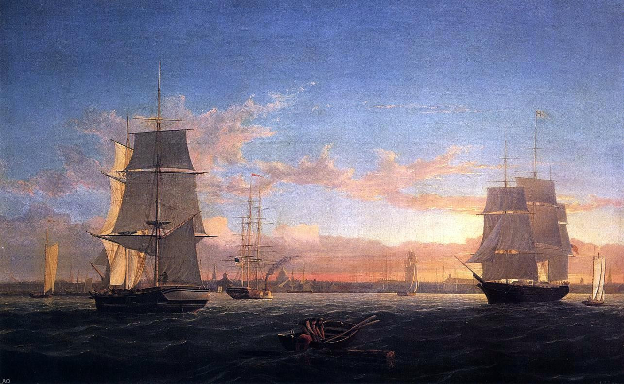  Fitz Hugh Lane Boston Harbor at Sunset - Hand Painted Oil Painting