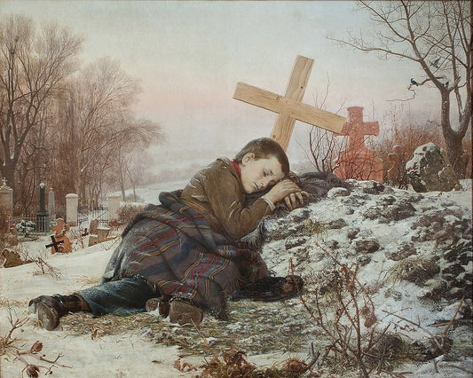 Uros Predic Orphan on Mother's Grave - Hand Painted Oil Painting