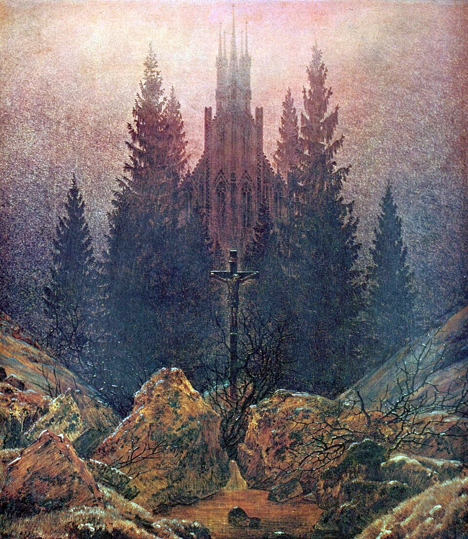 Caspar David Friedrich Cross and Cathedral in the Mountains - Hand Painted Oil Painting