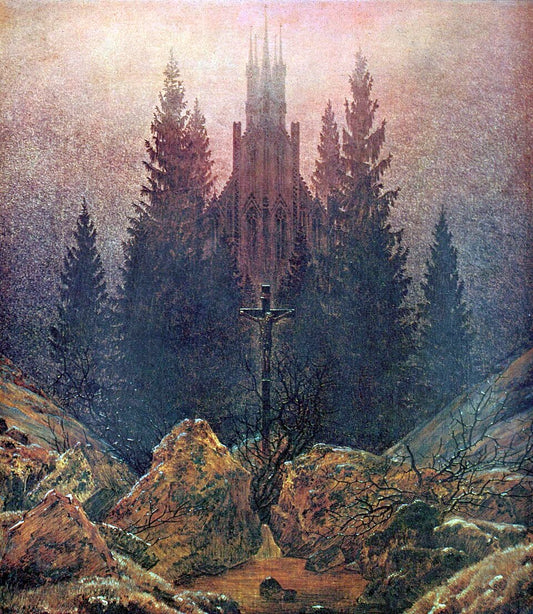 Caspar David Friedrich Cross and Cathedral in the Mountains - Hand Painted Oil Painting