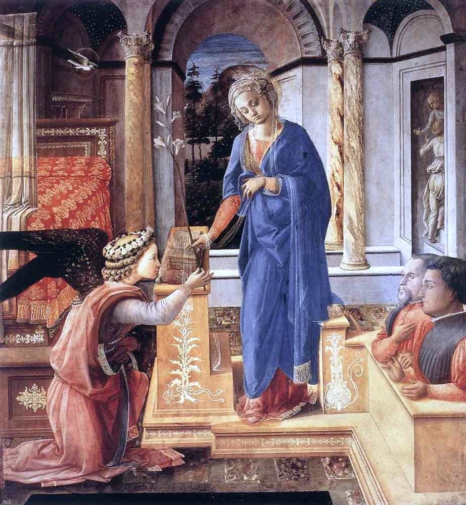  Fra Filippo Lippi The Annunciation with Two Kneeling Donors - Hand Painted Oil Painting