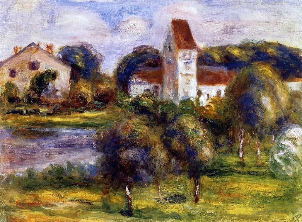  Pierre Auguste Renoir Breton Landscape - Church and Orchard - Hand Painted Oil Painting