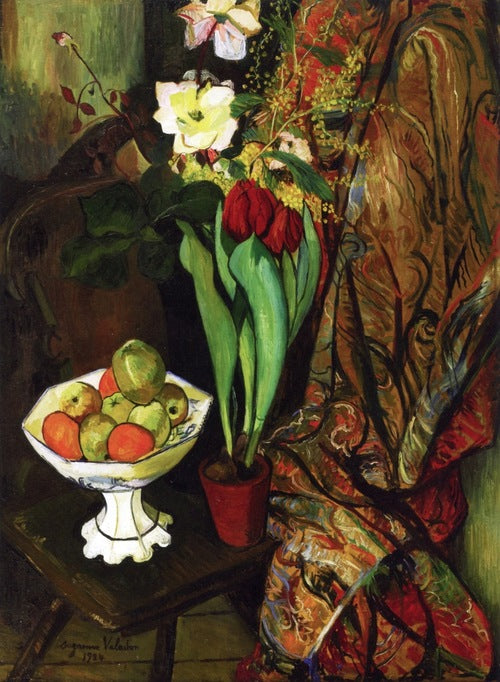Suzanne Valadon Still Life with Tulips and Fruit Bowl - Hand Painted Oil Painting