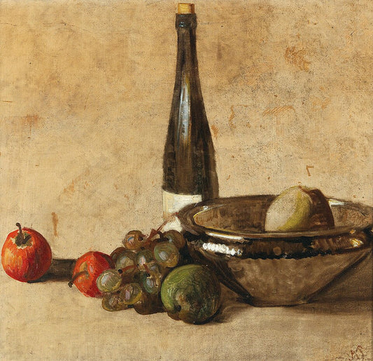 Kurt Schwitters Still Life with Wine Bottle and Fruit - Hand Painted Oil Painting