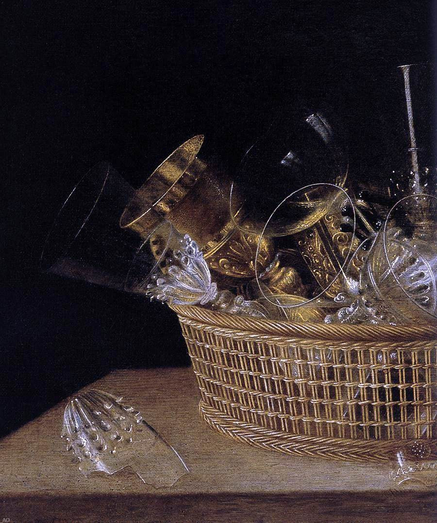  Sebastien Stoskopff Still-Life of Glasses in a Basket (detail) - Hand Painted Oil Painting