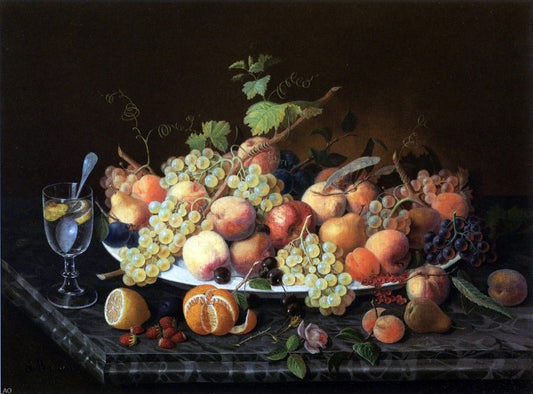  Severin Roesen Still Life with Fruit and Glass of Lemonade - Hand Painted Oil Painting