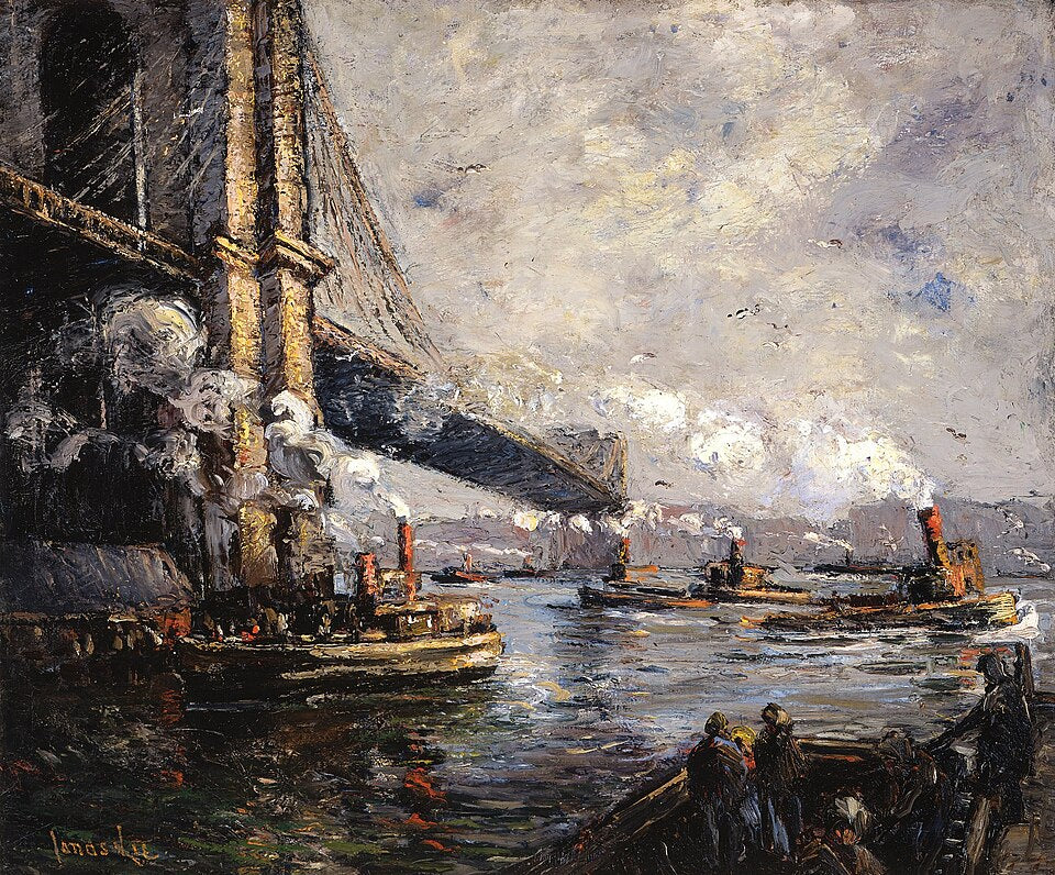 Jonas Lie Bridge and Tugs - Hand Painted Oil Painting