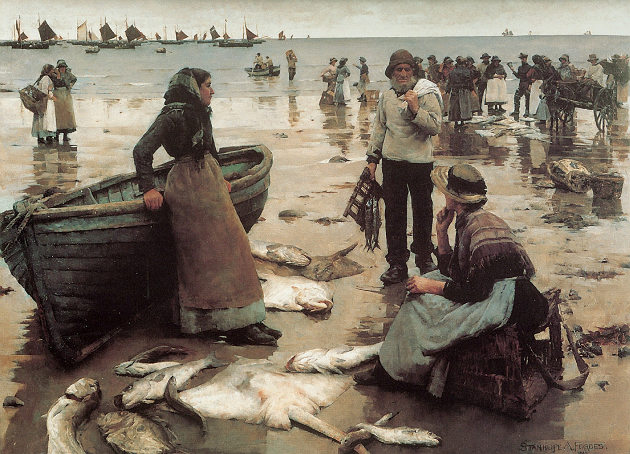 Stanhope Forbes A Fish Sale on a Cornish Beach - Hand Painted Oil Painting