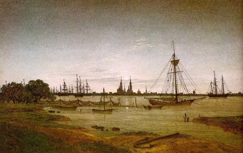 Caspar David Friedrich Harbor by Moonlight - Hand Painted Oil Painting