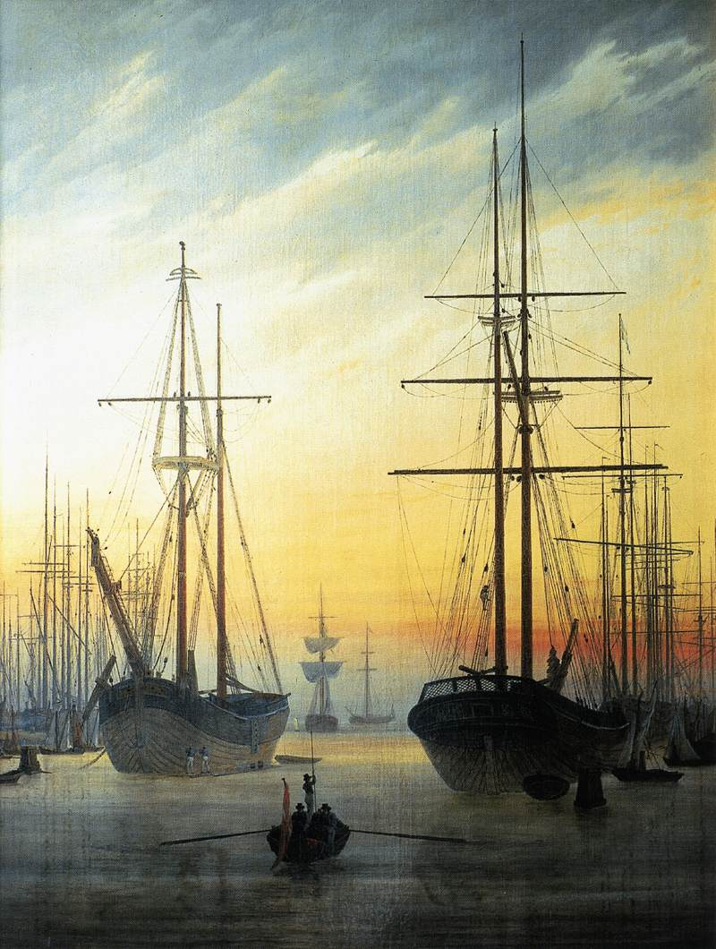 Caspar David Friedrich View of a Harbour - Hand Painted Oil Painting