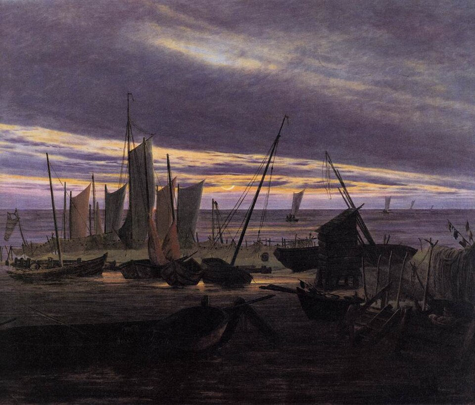 Caspar David Friedrich Ships in Harbour, Evening - Hand Painted Oil Painting