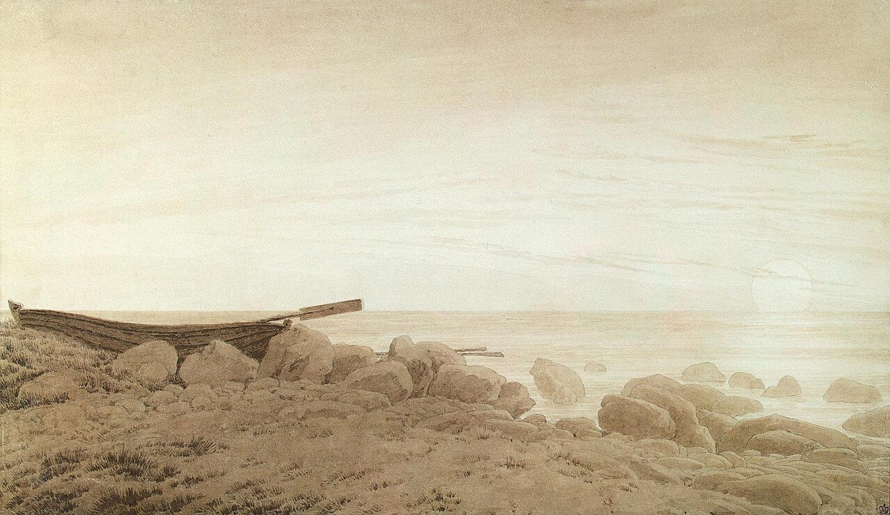 Caspar David Friedrich Boat on the Shore, Moonrise - Hand Painted Oil Painting